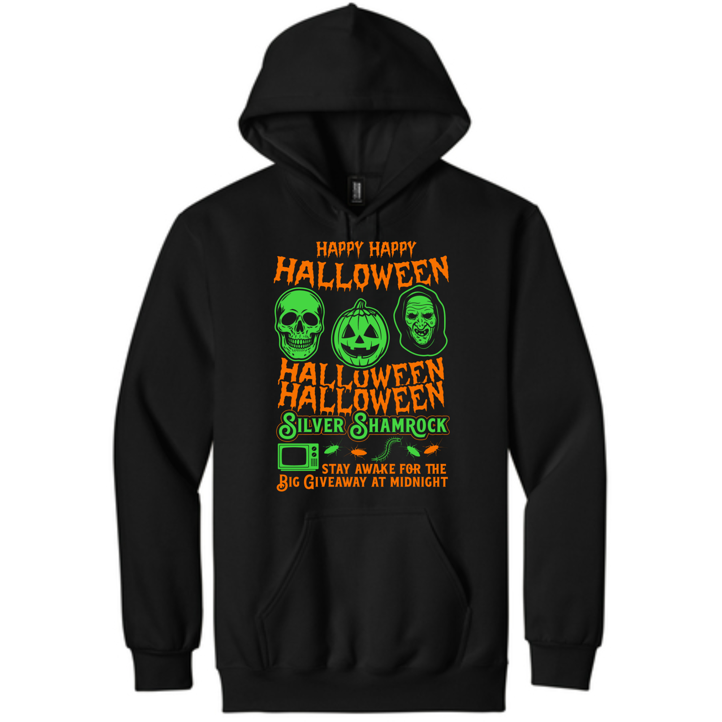 Silver Shamrock Happy Halloween Hooded Sweatshirt